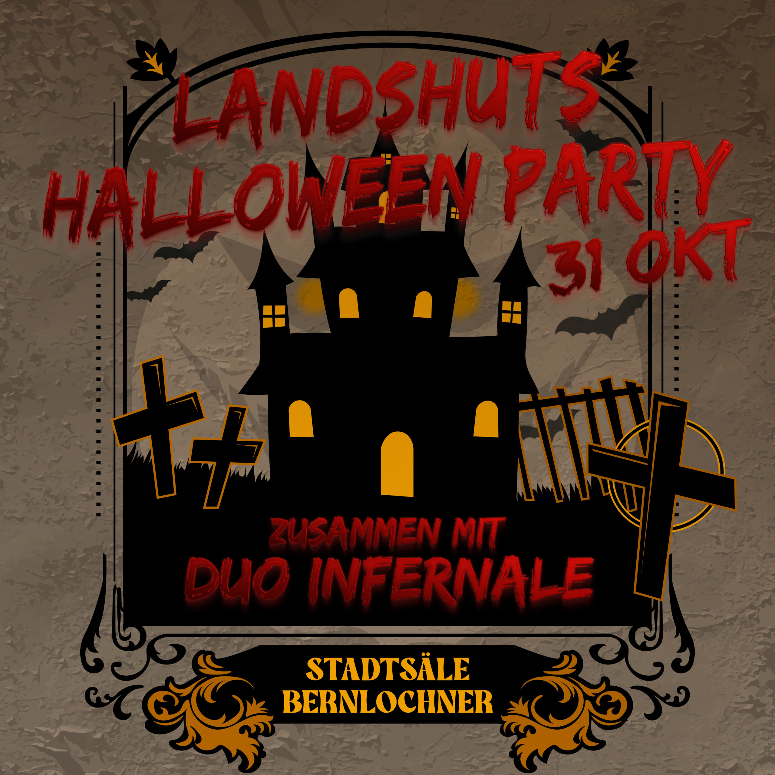 Halloween Party in Landshut Bernlochner. Grafik: Messe Landshut
